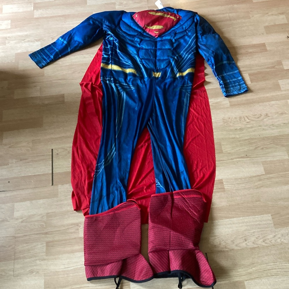 Adult Muscle Superman Costume Jumpsuit Bodysuit Cloak W/ Cape Halloween